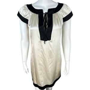 True Couture Silk Nightgown Shift Dress Size Small Ivory Black Cap Sleeve